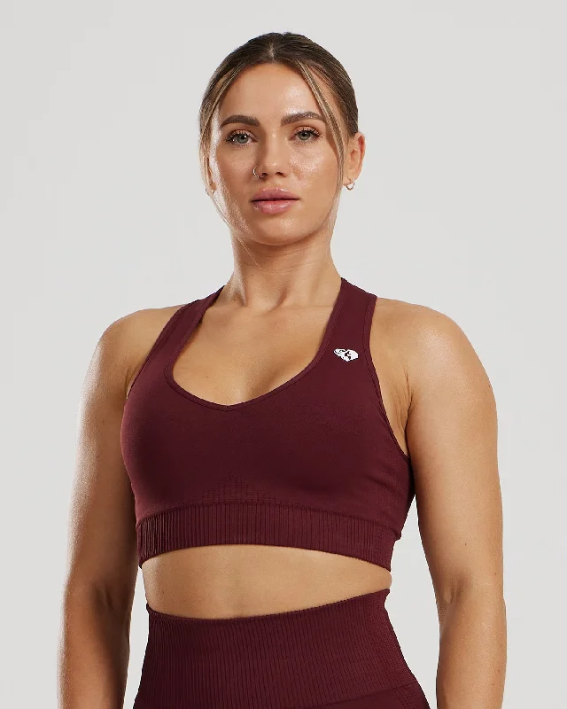 Plum Stretch Sports Bra for Athletes -Power Seamless Sweetheart Bra | Dark Cherry