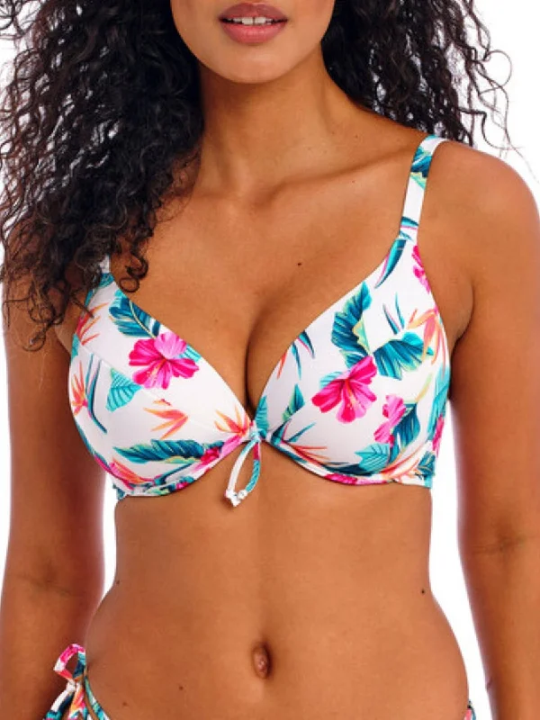 Value-core swimwear -Palm Paradise Low Plunge Bikini Top - White