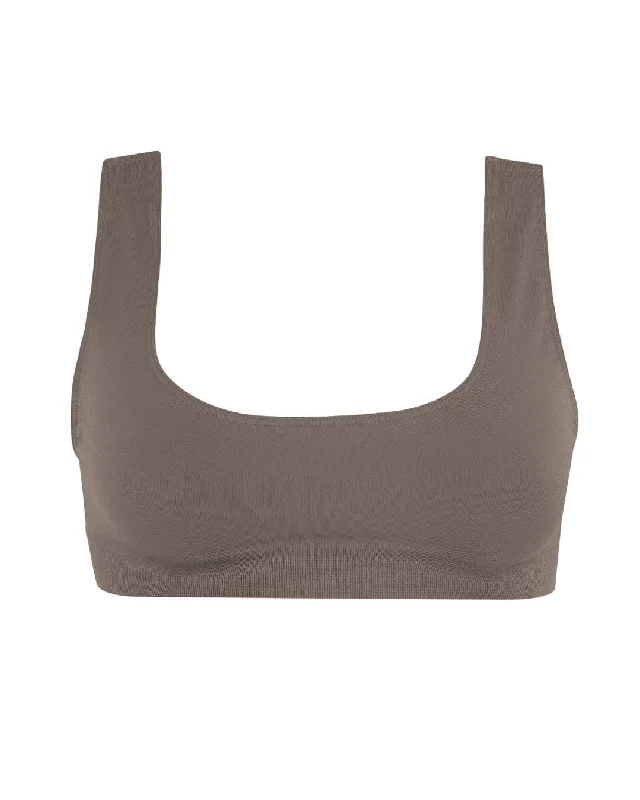 Plum Emerald Sports Bra for Edge -SERENE Bikini Bra Top | Muddy Grey