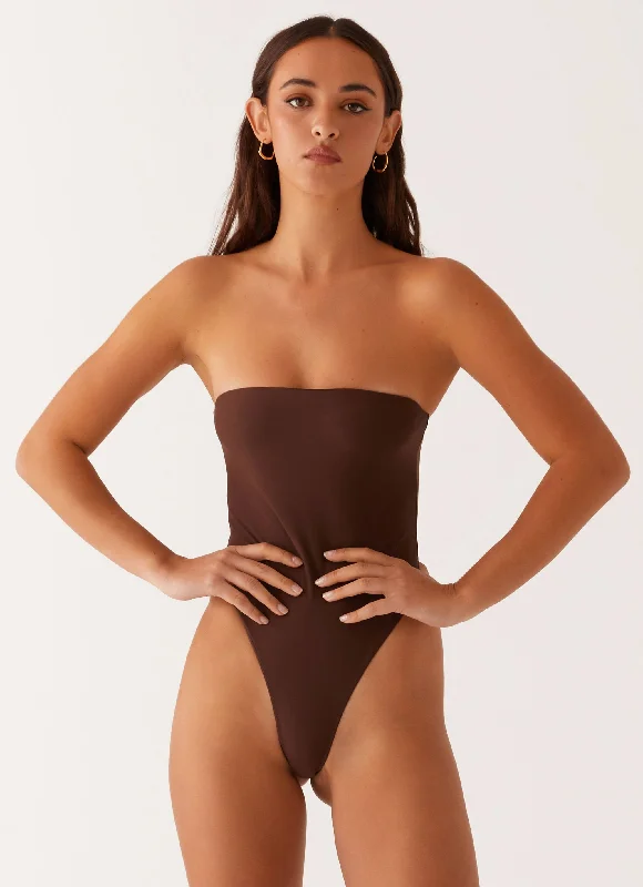 Halter-fit swimwear -Maxine Strapless One Piece Swimsuit - Brown