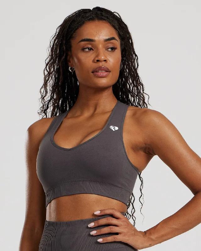 Coral Bounce Sports Bra for Versatility -Power Seamless Sweetheart Bra | Graphite