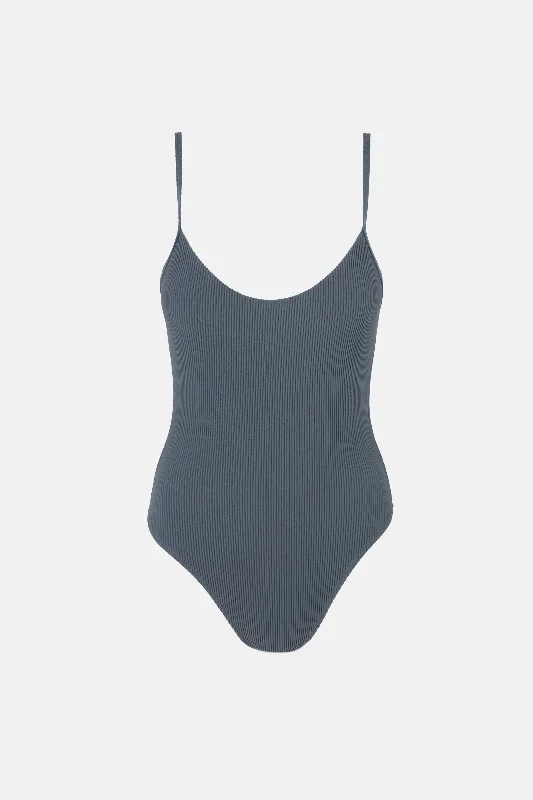 Aqua-core swimwear -Essential Rib Minimal One Piece Graphite