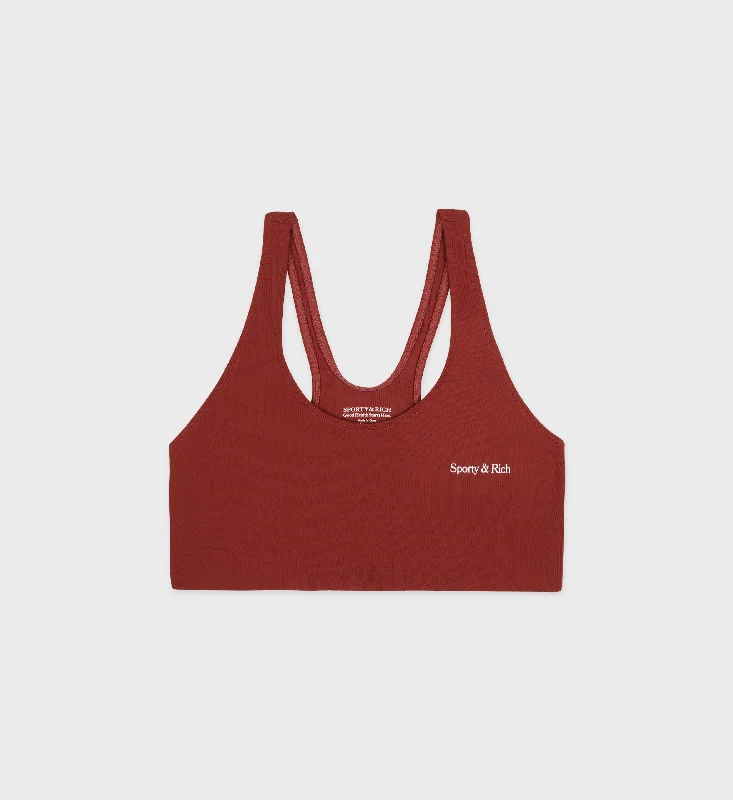 Coral Cool Sports Bra for Summer -Serif Logo Ribbed Sports Bra - Maroon