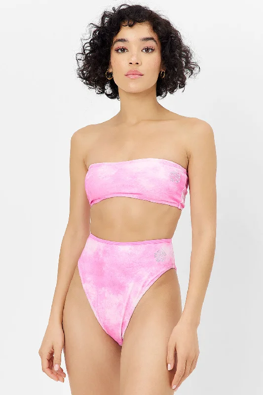 Race-core swimwear -Jean Terry Bandeau Bikini Top - Distorted Pink Dye