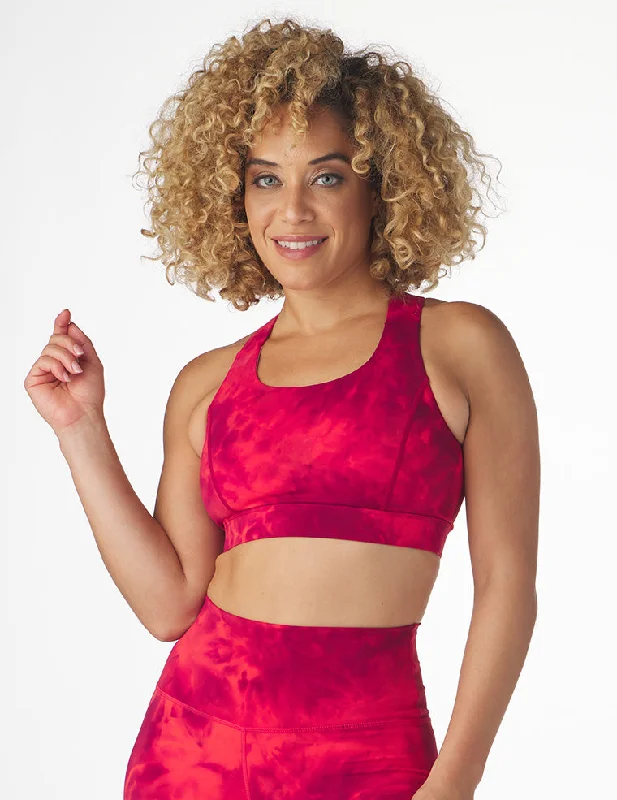 Emerald Plum Sports Bra for Stretch -Full Force Bra: Cherry Tie-Dye