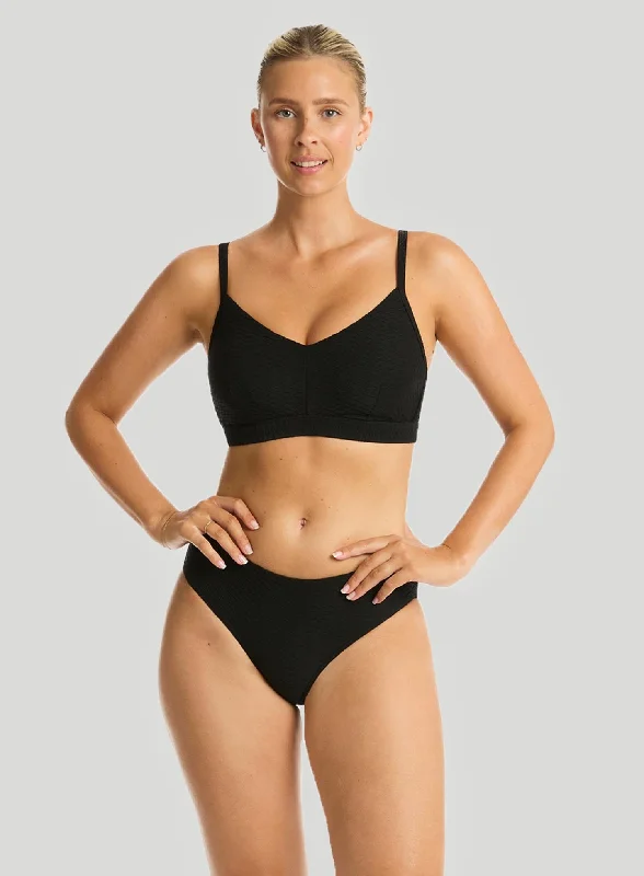 Pine Navy Sports Bra for Stability -Sea Level: Honeycomb DD E Cup Bralette Bikini Top Black