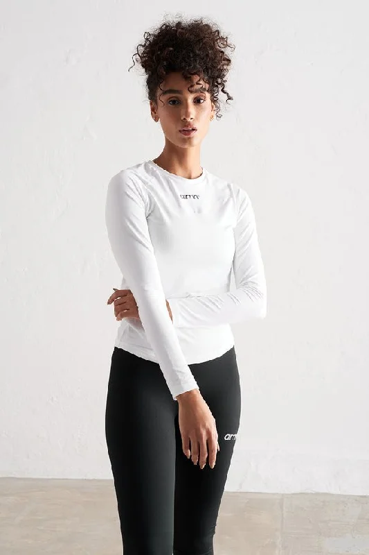 Navy Citron Sports Top for Strength -Soft Basic Long Sleeve Top | White