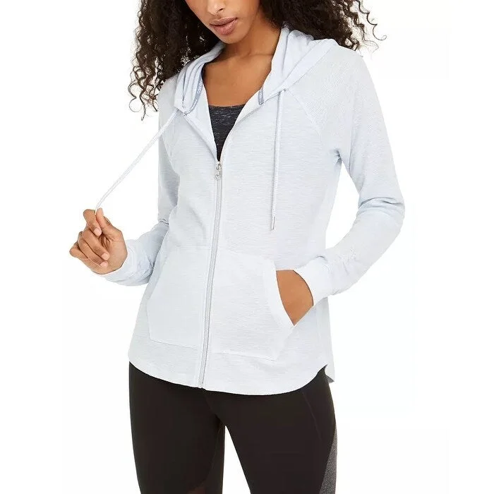 Plum Peak Sports Top for Athletes -Calvin Klein Women's Performance Ruched-Sleeve Zip Hoodie Blue Size S - Small