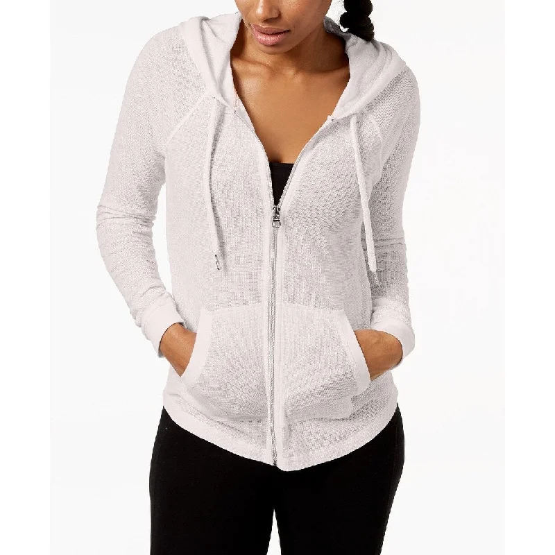 Pine Navy Sports Top for Smoothness -Calvin Klein Women's Ruched-Sleeve Zip Hoodie Evening Sand Size Small - Black