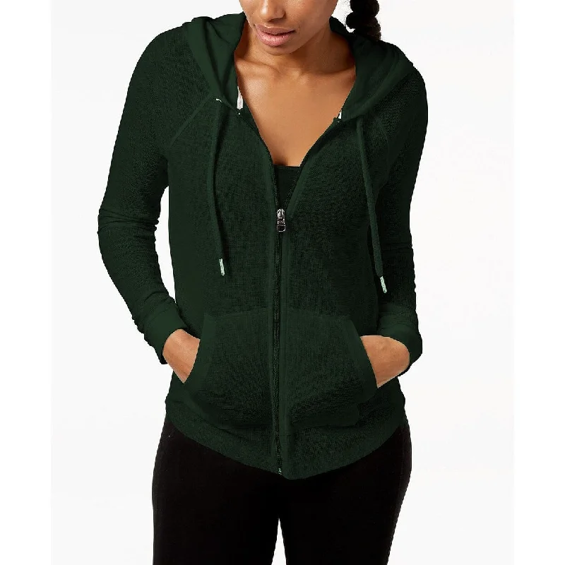 Pine Navy Sports Top for Stability -Calvin Klein Women's Ruched-Sleeve Zip Hoodie Olive Size 2 Extra Large - Black - XX-Large