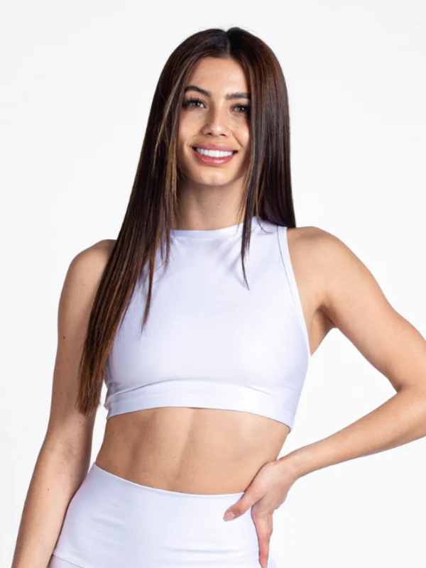 Turquoise Curvy Sports Top for Figures -Vibes Cropped Top-White