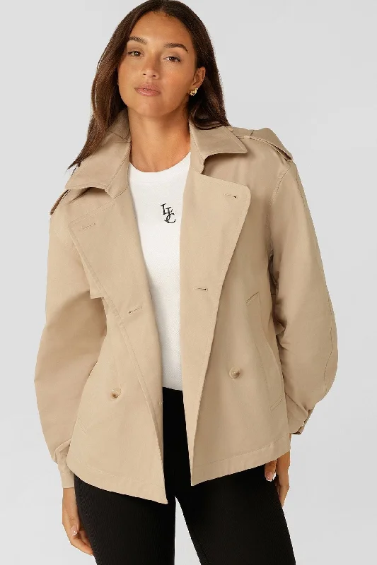 Soft Flex Sports Top for Casual -Cropped Sports Trench | Tan