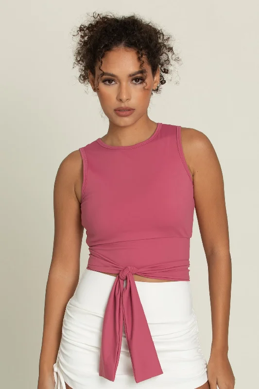 Blush Air Sports Top for Layering -Dark Mauve Tie Wrap Around Yoga Top