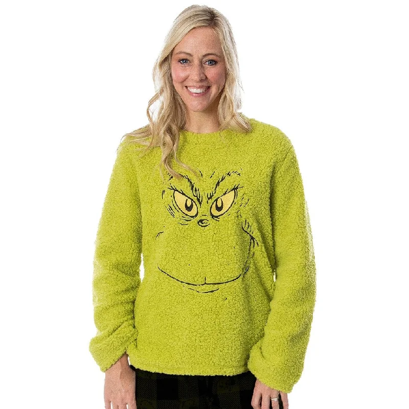 Graphite Navy Sports Top for Speed -Dr. Seuss Adult Unisex GRINCH Who Stole Christmas Sherpa Pullover Long Sleeve Top For Women or Men