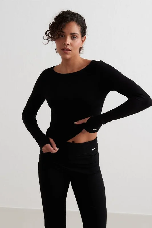 Urban Pulse Sports Top for City -Ease Ribbed Long Sleeve Top | Black