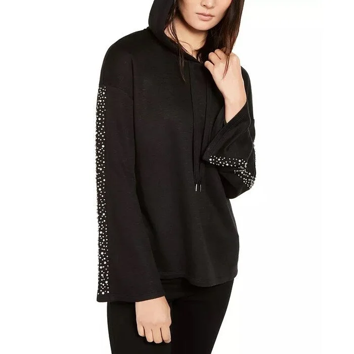 Navy Multi-Flow Sports Top for Durability -INC Women's Embellished-Sleeve Hoodie Black M - Medium