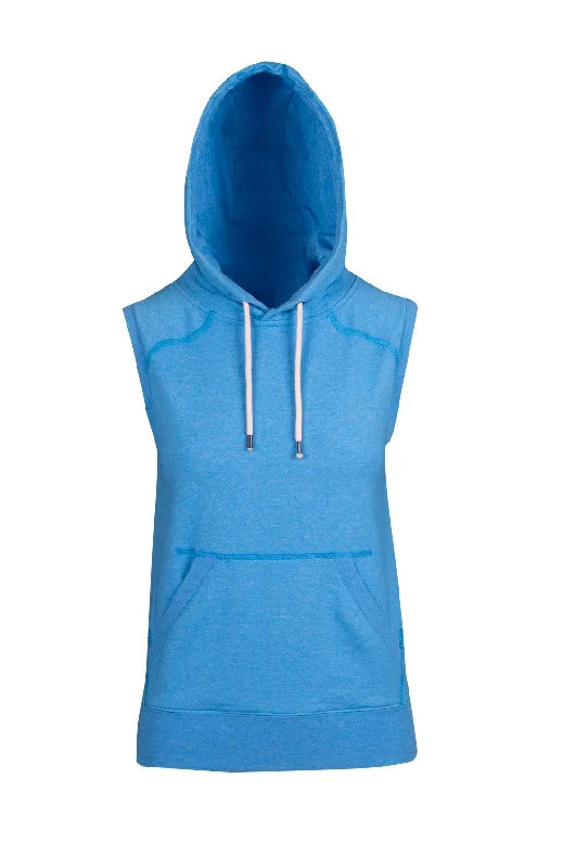 Plum Peak Sports Top for Athletes -Ladies Heather Sleeveless Hoodie - Sapphire