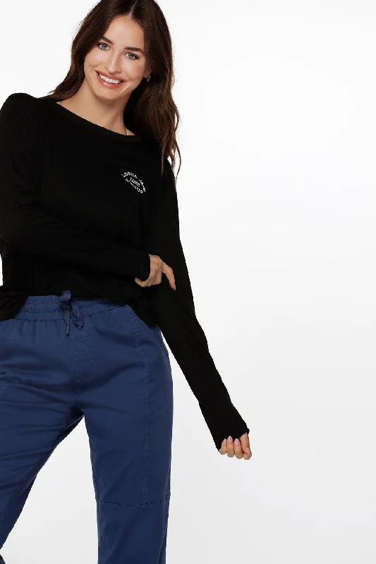 Pine Twin Sports Top for Smoothness -Lotus Long Sleeve Top | Black