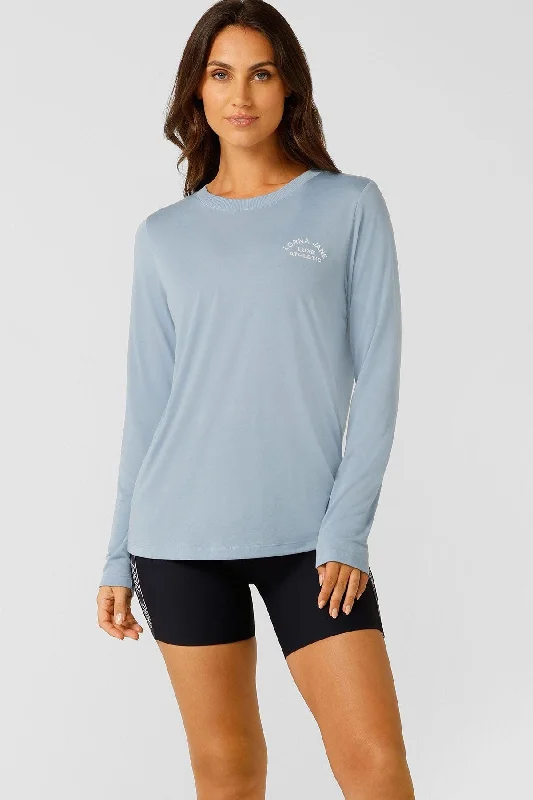 Graphite Edge Sports Top for Lifting -Lotus Long Sleeve Top | Glacier Blue