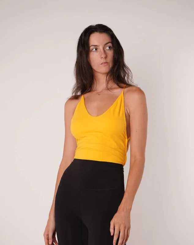 Pine Even Sports Top for Cushion -Mia Tie Back Halter Top Yellow