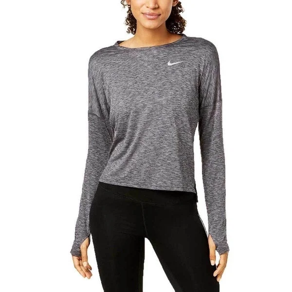 Plum Speed Sports Top for Yoga -Nike Women's Dry Medalist Running Long Sleeve Top Black Heather Size Medium