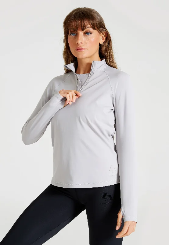 Plum Emerald Sports Top for Freedom -Performance Half Zip Long Sleeve Top-Grey