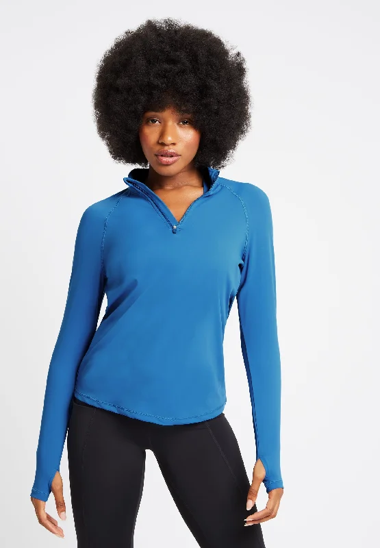 Emerald Plus Sports Top for Curves -Performance Long Sleeve Half Zip Top-Sapphire Blue