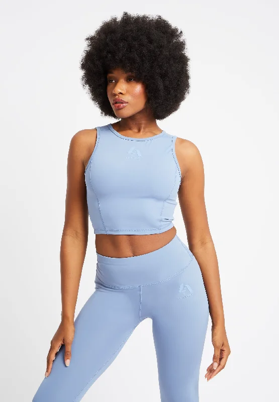 Pine Navy Sports Top for Smoothness -Performance Sleeveless Crop Top-Cornflower Blue