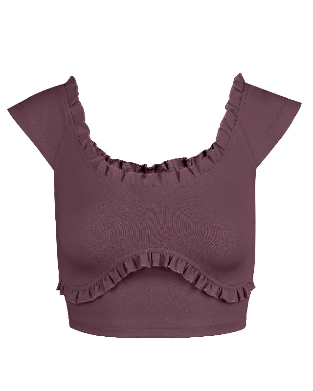 Pine Citron Sports Top for Versatility -Petunia Swim Crop - Chocolate Cherry