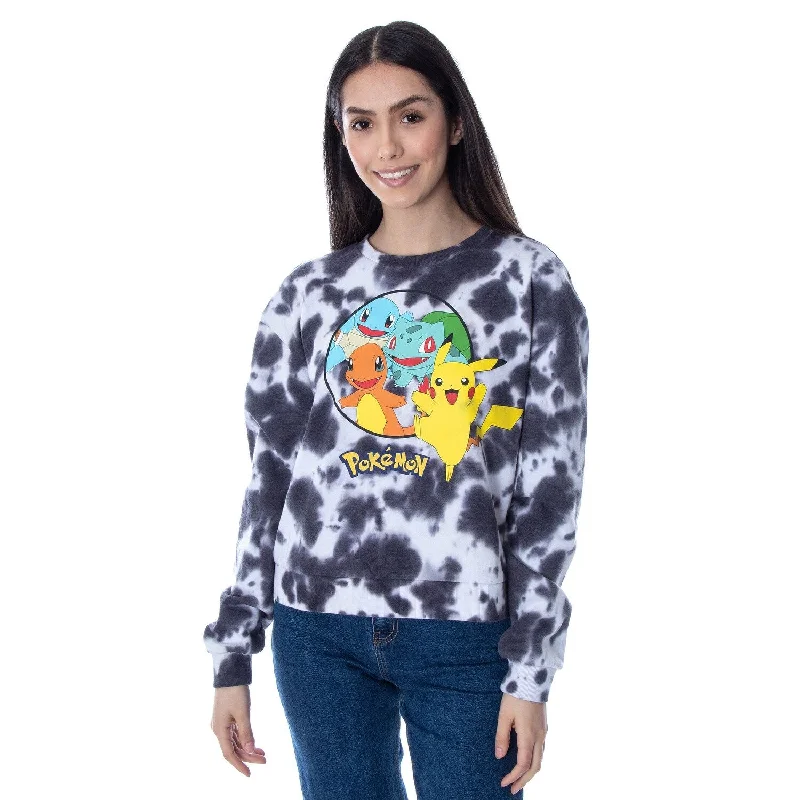 Violet Coral Sports Top for Comfort -Pokémon Women's Pikachu Bulbasaur Charmander Squirtle Cropped Tie-Dye Shirt Long Sleeve Pullover Top