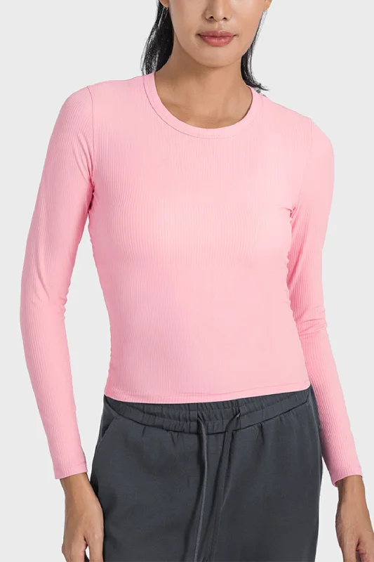 Blush Navy Sports Top for Layering -Round Neck Long Sleeve Sports Top