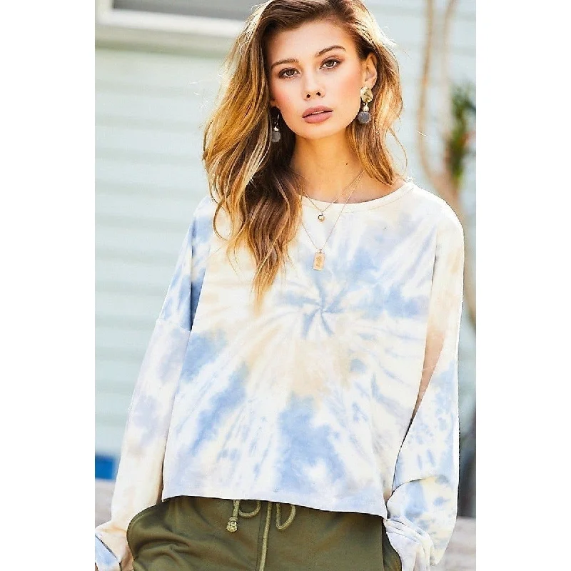 Coral Urban Sports Top for Intensity -Round Neck Oversize Fit Crop TieDye French Terry Pullover