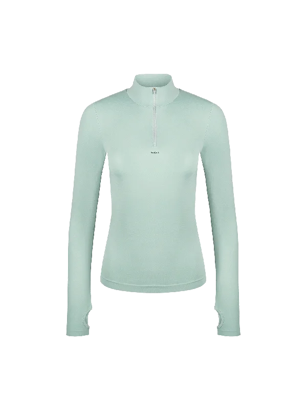 Navy Multi-Flow Sports Top for Durability -Women's Plant-Stretch Zipped Long Sleeve Top—Eucalyptus Blue